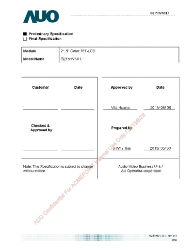 . Various Panel AUO G215HVN01-1 0 [DS]  . Various LCD Panels Panel_AUO_G215HVN01-1_0_[DS].pdf