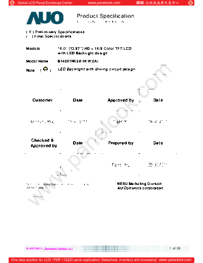 . Various Panel AUO B140XTN02-0 0 [DS]  . Various LCD Panels Panel_AUO_B140XTN02-0_0_[DS].pdf