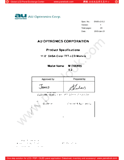 . Various Panel AUO M170EN05 V2 0 [DS]  . Various LCD Panels Panel_AUO_M170EN05_V2_0_[DS].pdf