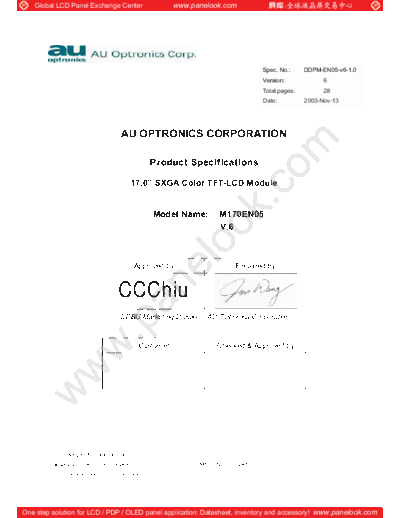 . Various Panel AUO M170EN05 V6 0 [DS]  . Various LCD Panels Panel_AUO_M170EN05_V6_0_[DS].pdf