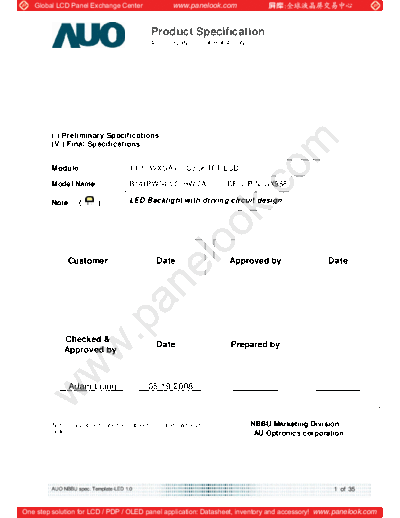 . Various Panel AUO B141PW04 V0 HW0A 1 [DS]  . Various LCD Panels Panel_AUO_B141PW04_V0_HW0A_1_[DS].pdf