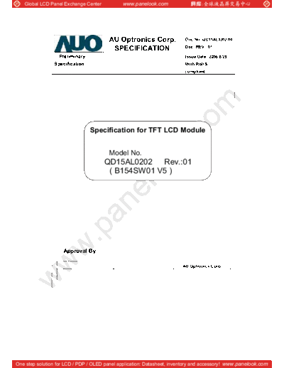 . Various Panel AUO B154SW01 V5 0 [DS]  . Various LCD Panels Panel_AUO_B154SW01_V5_0_[DS].pdf