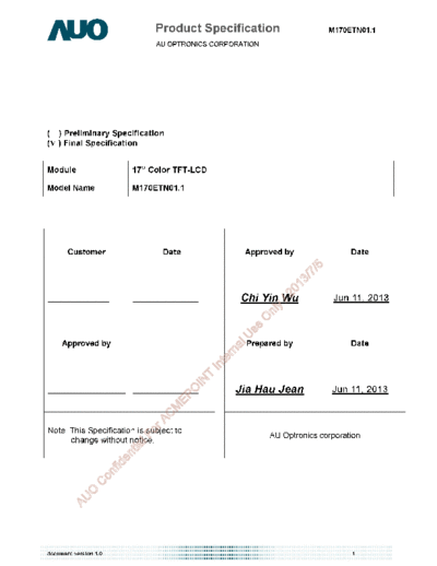 . Various Panel AUO M170ETN01-1 2 [DS]  . Various LCD Panels Panel_AUO_M170ETN01-1_2_[DS].pdf