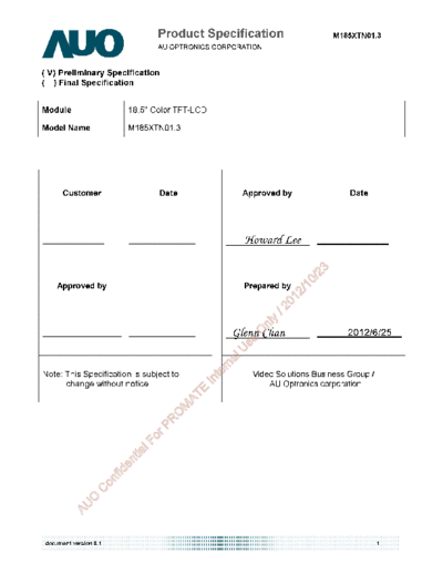 . Various Panel AUO M185XTN01-3 0 [DS]  . Various LCD Panels Panel_AUO_M185XTN01-3_0_[DS].pdf