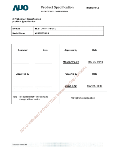 . Various Panel AUO M195RTN01-0 1 [DS]  . Various LCD Panels Panel_AUO_M195RTN01-0_1_[DS].pdf