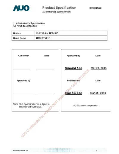 . Various Panel AUO M195RTN01-1 0 [DS]  . Various LCD Panels Panel_AUO_M195RTN01-1_0_[DS].pdf