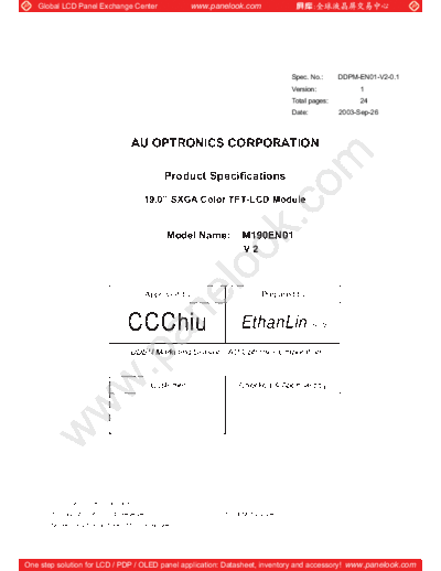 . Various Panel AUO M190EN01 V2 0 [DS]  . Various LCD Panels Panel_AUO_M190EN01_V2_0_[DS].pdf