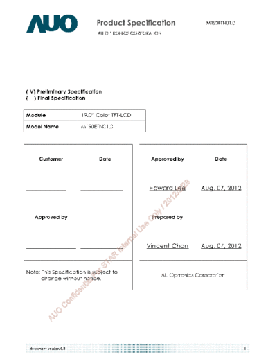 . Various Panel AUO M190ETN01-0 1 [DS]  . Various LCD Panels Panel_AUO_M190ETN01-0_1_[DS].pdf