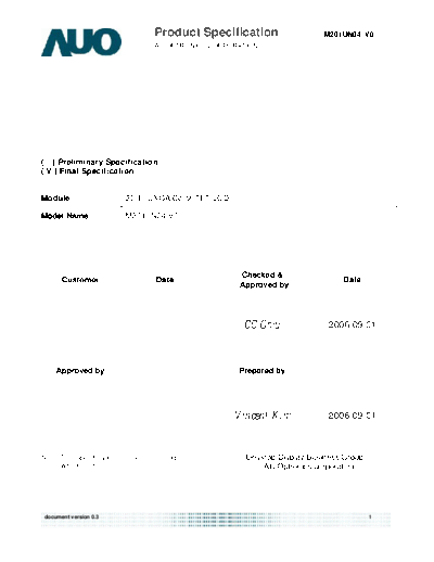 . Various Panel AUO M201UN04 V0 0 [DS]  . Various LCD Panels Panel_AUO_M201UN04_V0_0_[DS].pdf