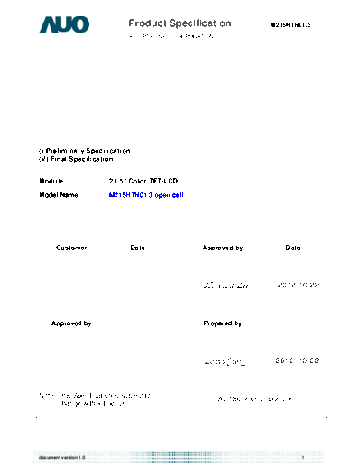 . Various Panel AUO M215HTN01-3 CELL 0 [DS]  . Various LCD Panels Panel_AUO_M215HTN01-3_CELL_0_[DS].pdf