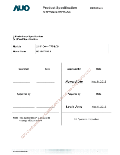 . Various Panel AUO M215HTN01-1 0 [DS]  . Various LCD Panels Panel_AUO_M215HTN01-1_0_[DS].pdf