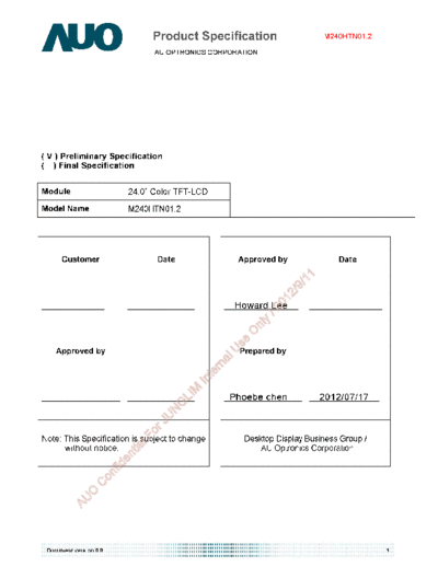 . Various Panel AUO M240HTN01-2 1 [DS]  . Various LCD Panels Panel_AUO_M240HTN01-2_1_[DS].pdf