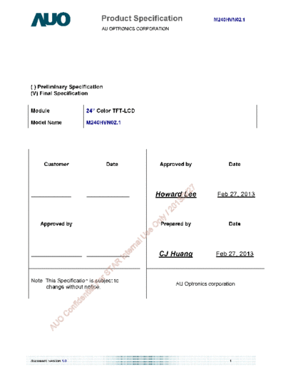 . Various Panel AUO M240HVN02-1 0 [DS]  . Various LCD Panels Panel_AUO_M240HVN02-1_0_[DS].pdf