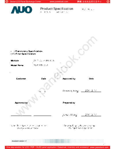 . Various Panel AUO M240HW02 V1 1 [DS]  . Various LCD Panels Panel_AUO_M240HW02_V1_1_[DS].pdf