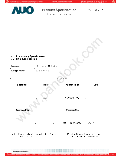 . Various Panel AUO M240HW02 V7 0 [DS]  . Various LCD Panels Panel_AUO_M240HW02_V7_0_[DS].pdf