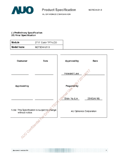 . Various Panel AUO M270DAN01-0 0 [DS]  . Various LCD Panels Panel_AUO_M270DAN01-0_0_[DS].pdf