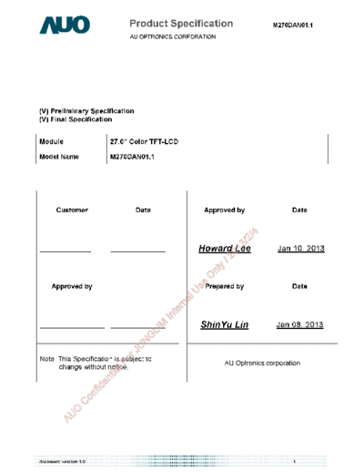 . Various Panel AUO M270DAN01-1 0 [DS]  . Various LCD Panels Panel_AUO_M270DAN01-1_0_[DS].pdf