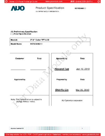 . Various Panel AUO M270DAN01-1 1 [DS]  . Various LCD Panels Panel_AUO_M270DAN01-1_1_[DS].pdf
