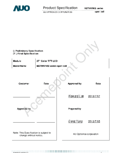 . Various Panel AUO M270HVN02-0 CELL 0 [DS]  . Various LCD Panels Panel_AUO_M270HVN02-0_CELL_0_[DS].pdf