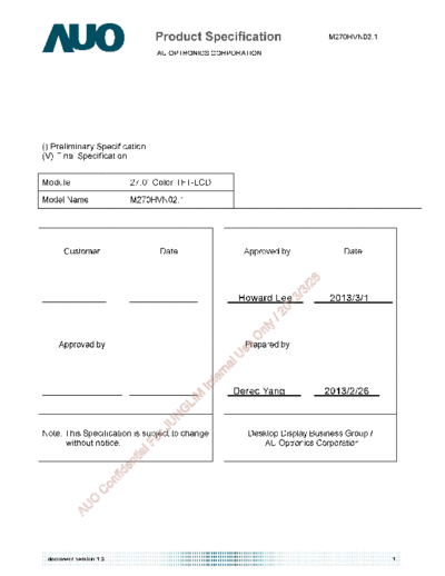 . Various Panel AUO M270HVN02-1 2 [DS]  . Various LCD Panels Panel_AUO_M270HVN02-1_2_[DS].pdf