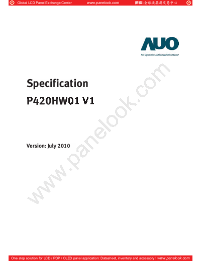 . Various Panel AUO P420HW01 V1 0 [DS]  . Various LCD Panels Panel_AUO_P420HW01_V1_0_[DS].pdf