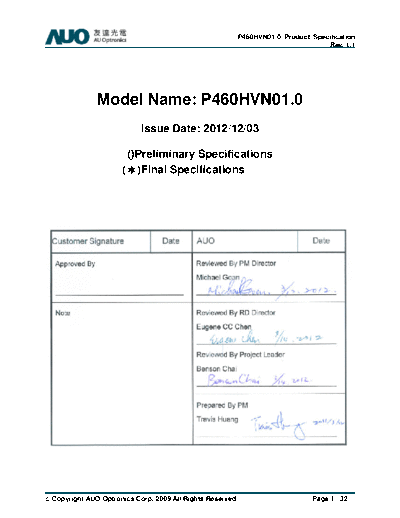 . Various Panel AUO P460HVN01-0 2 [DS]  . Various LCD Panels Panel_AUO_P460HVN01-0_2_[DS].pdf