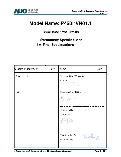. Various Panel AUO P460HVN01-1 3 [DS]  . Various LCD Panels Panel_AUO_P460HVN01-1_3_[DS].pdf