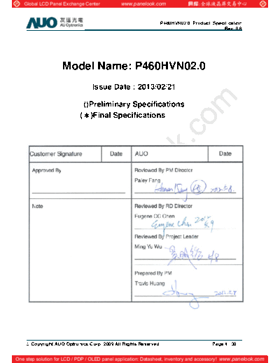 . Various Panel AUO P460HVN02-0 4 [DS]  . Various LCD Panels Panel_AUO_P460HVN02-0_4_[DS].pdf