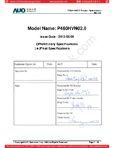 . Various Panel AUO P460HVN02-0 3 [DS]  . Various LCD Panels Panel_AUO_P460HVN02-0_3_[DS].pdf