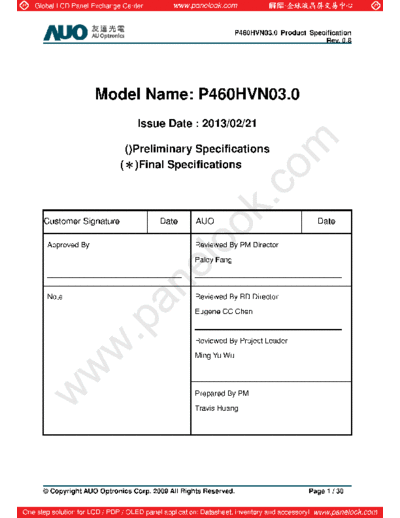 . Various Panel AUO P460HVN03-0 4 [DS]  . Various LCD Panels Panel_AUO_P460HVN03-0_4_[DS].pdf