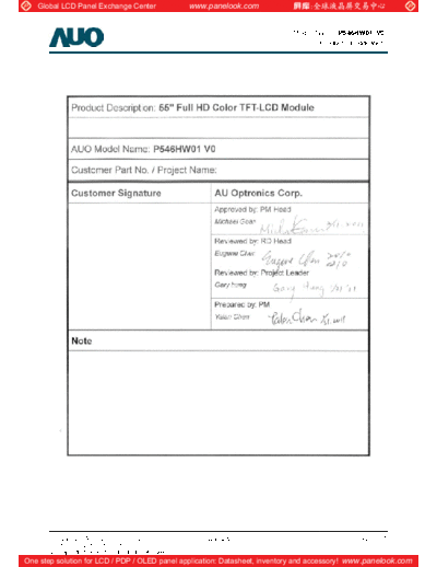 . Various Panel AUO P546HW01 V0 0 [DS]  . Various LCD Panels Panel_AUO_P546HW01_V0_0_[DS].pdf