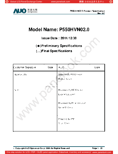 . Various Panel AUO P550HVN02-0 0 [DS]  . Various LCD Panels Panel_AUO_P550HVN02-0_0_[DS].pdf
