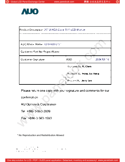 . Various Panel AUO T200XW02 V1 0 [DS]  . Various LCD Panels Panel_AUO_T200XW02_V1_0_[DS].pdf