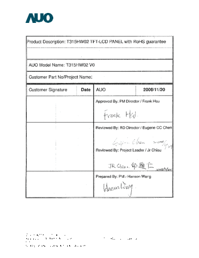 . Various Panel AUO T315HW02 V0 0 [DS]  . Various LCD Panels Panel_AUO_T315HW02_V0_0_[DS].pdf