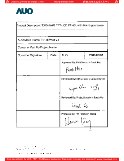 . Various Panel AUO T315HW02 V4 0 [DS]  . Various LCD Panels Panel_AUO_T315HW02_V4_0_[DS].pdf