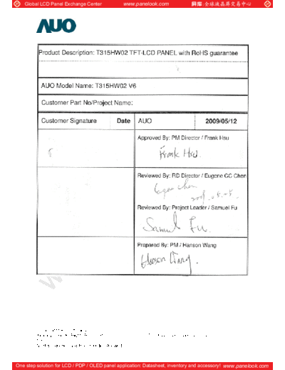 . Various Panel AUO T315HW02 V6 0 [DS]  . Various LCD Panels Panel_AUO_T315HW02_V6_0_[DS].pdf