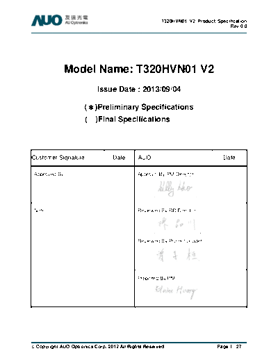 . Various Panel AUO T320HVN01-2 CELL 1 [DS]  . Various LCD Panels Panel_AUO_T320HVN01-2_CELL_1_[DS].pdf