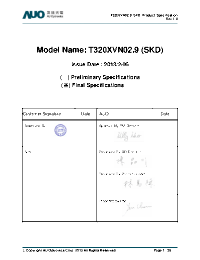 . Various Panel AUO T320XVN02-9 CELL 2 [DS]  . Various LCD Panels Panel_AUO_T320XVN02-9_CELL_2_[DS].pdf