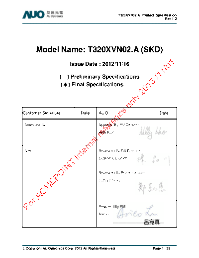 . Various Panel AUO T320XVN02-A CELL 2 [DS]  . Various LCD Panels Panel_AUO_T320XVN02-A_CELL_2_[DS].pdf