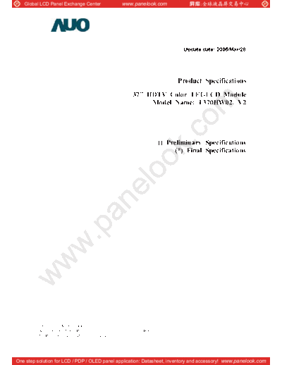 . Various Panel AUO T370HW02 V2 0 [DS]  . Various LCD Panels Panel_AUO_T370HW02_V2_0_[DS].pdf