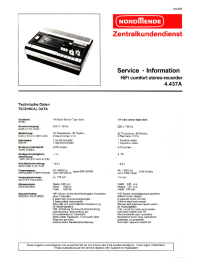 Nordmende hfe   comfort stereo recorder 4-437a service info en de  Nordmende Audio 4-437A hfe_nordmende_comfort_stereo_recorder_4-437a_service_info_en_de.pdf