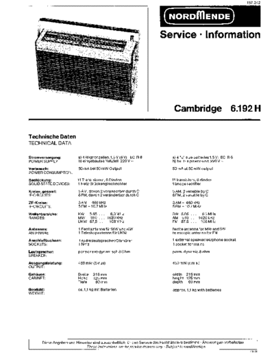 Nordmende cambridge 6.192h sm  Nordmende Audio CAMBRIDGE 6.192H nordmende_cambridge_6.192h_sm.pdf