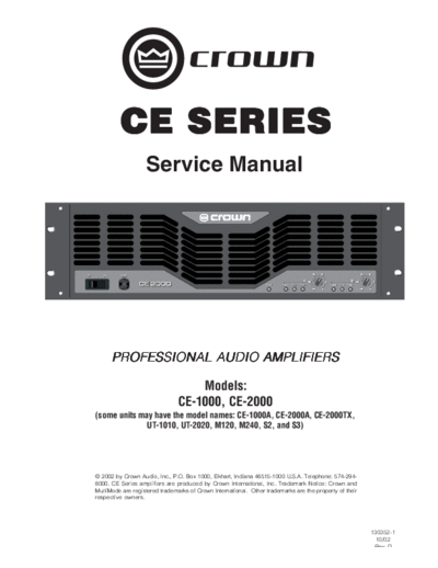 CROWN hfe_crown_ce-1000_2000_service_en  CROWN Audio CE-1000 hfe_crown_ce-1000_2000_service_en.pdf