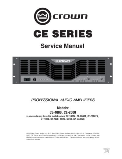 CROWN hfe crown ce-1000 2000 service en  CROWN Audio CE-2000 hfe_crown_ce-1000_2000_service_en.pdf