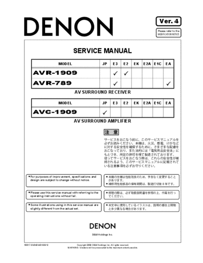 DENON AVR1909 AVR789 E3E2 SM V04  DENON Audio AVR-789 AVR1909_AVR789_E3E2_SM_V04.pdf