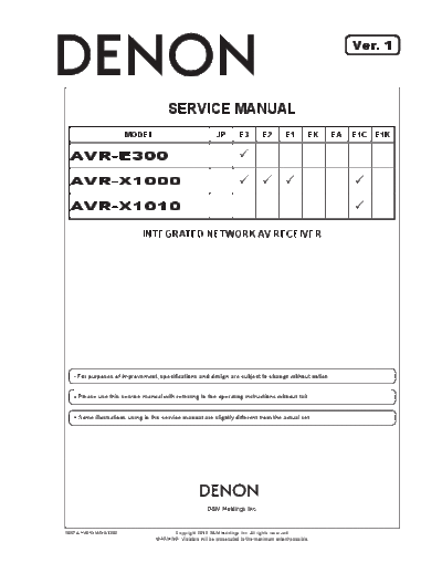 DENON AVRE300E3 AVRX1000ALL SM V01  DENON Audio AVR-E300 AVRE300E3_AVRX1000ALL_SM_V01.pdf