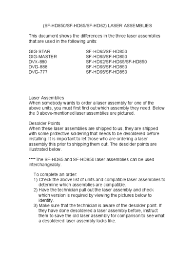 DENON sanyo sf-hd850 sf-hd65 sf-hd62 laser assemblies  DENON Audio S-102 sanyo_sf-hd850_sf-hd65_sf-hd62_laser_assemblies.pdf