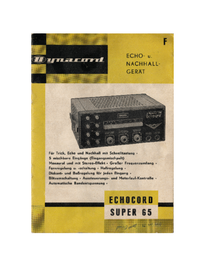 DYNACORD Echocord Super 65 (275) (01-10-1964)  DYNACORD Audio Echocord Super 65 Echocord Super 65 (275) (01-10-1964).pdf