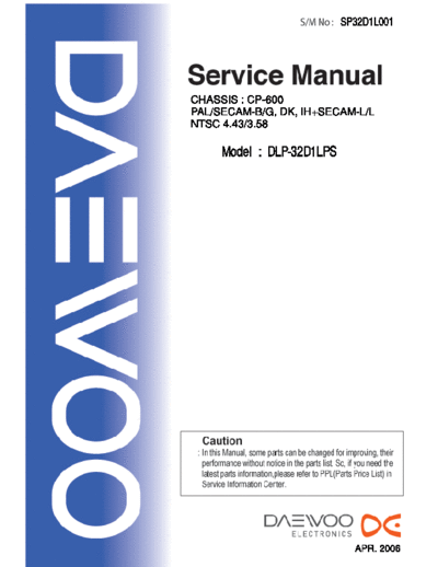 Daewoo daewoo dlp32d1lps chassis cp600 lcd sm  Daewoo LCD DLP32D1LPS CHASSIS CP600 daewoo_dlp32d1lps_chassis_cp600_lcd_sm.pdf