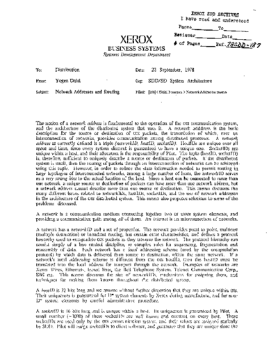 xerox 19780922 Network Addresses And Routing  xerox sdd memos_1978 19780922_Network_Addresses_And_Routing.pdf